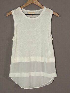 Michael Kors Layered Tank Top Cream Sleeveless High Low Hem Chiffon Trim Size S